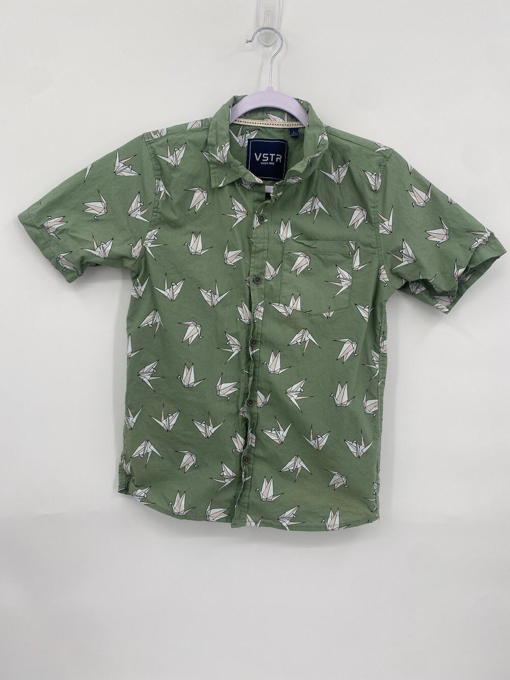 VSTR Green Kids Origami Button Up Short Sleeve Shirt size Large